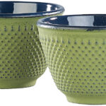 2er-Set asiatische Teebecher aus Gusseisen und Emaille, olivgrün 2er-Set asiatische Teebecher aus Gusseisen und Emaille, olivgrün