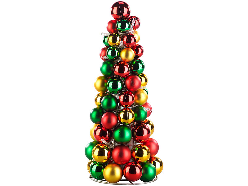 LED-beleuchtete Weihnachtsbaum-Pyramide mit bunten Kugeln, 30 cm