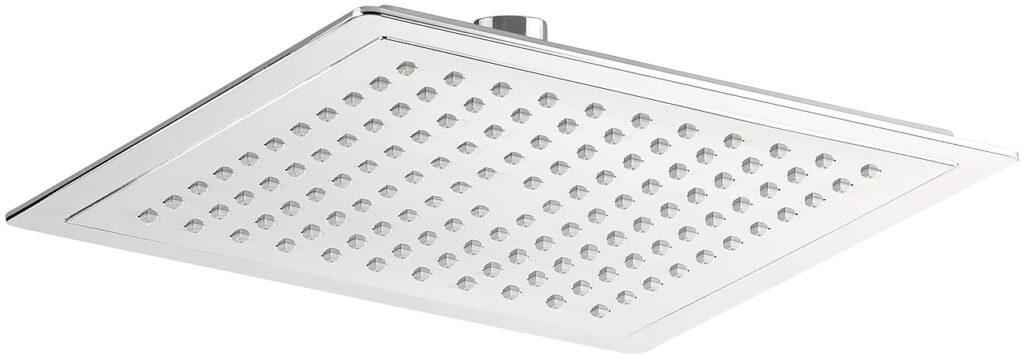 Verchromte Regendusche, eckiger Schwenkkopf, Kalk-Schutz-Düsen