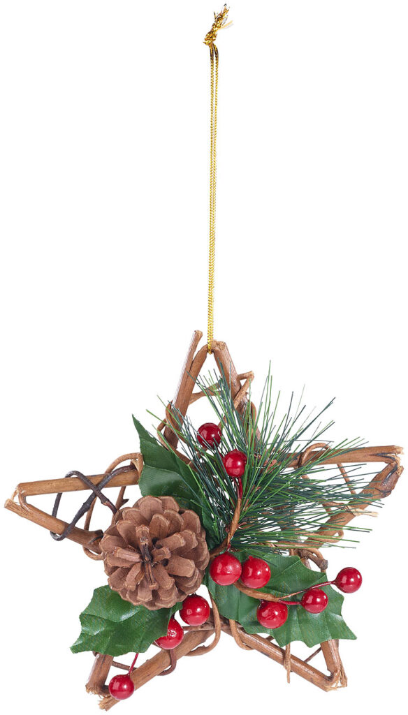 Handgefertigter Rattan-Dekostern mit echten Tannenzapfen, Ø 15 cm