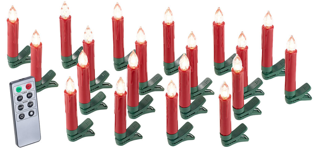 20er-Set LED-Weihnachtsbaum-Kerzen mit IR-Fernbedienung, rot
