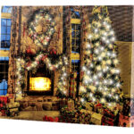 Wandbild „Weihnachtliches Kaminzimmer“ mit flackernder LED, 40 x 30 cm