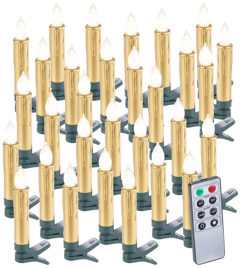 30er-Set LED-Weihnachtsbaumkerzen mit Fernbedienung und Timer, Gold