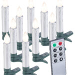 10er-Set LED-Weihnachtsbaum-Kerzen mit Fernbedienung und Timer, silber