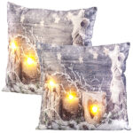2er-Set Deko-Kissen mit Wintermotiv, 3 LEDs, Batteriebetrieb, 45×45 cm
