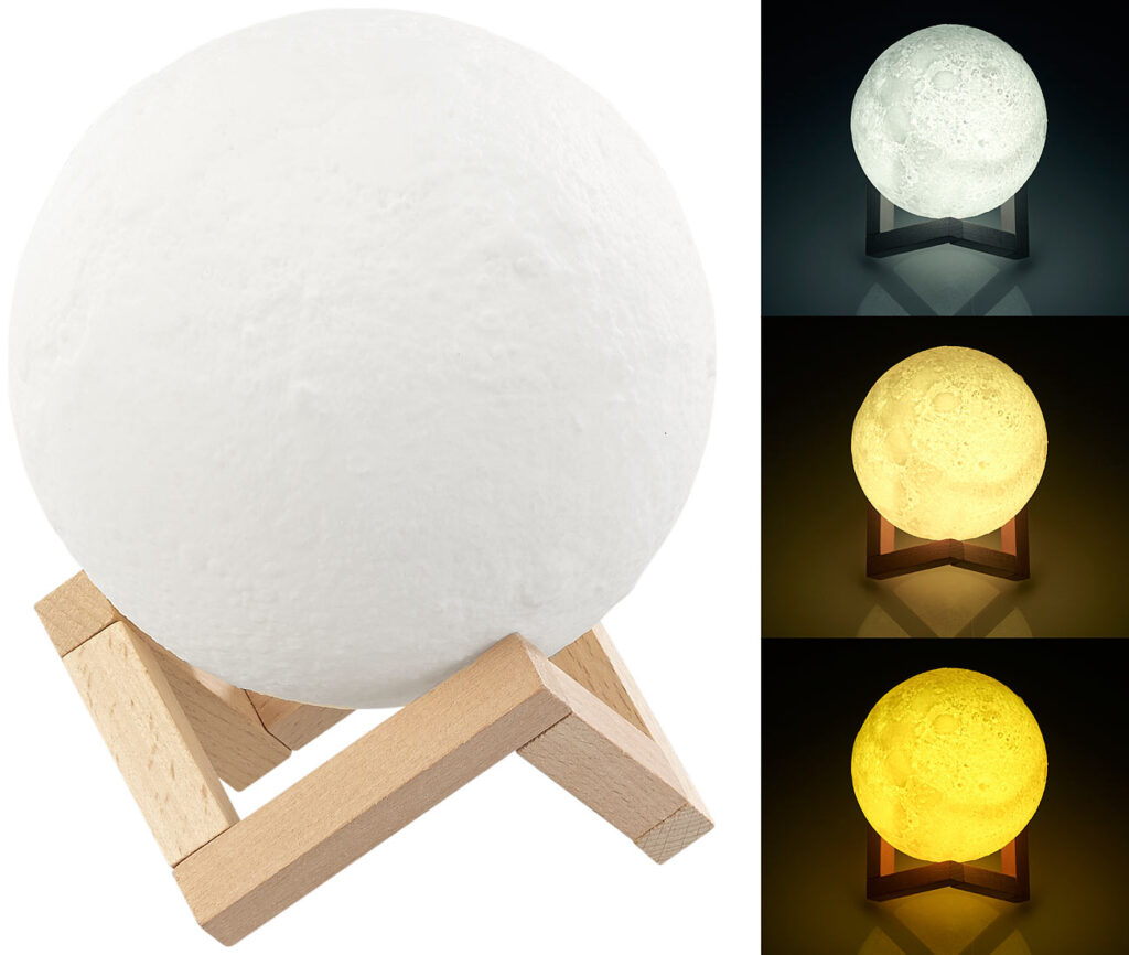 Deko-Mond-Leuchte mit LED, Touchbedienung, Akku, 3 Farben, Ø 15 cm