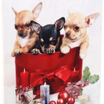 LED-Wandbild, Weihnachts-Hundewelpen-Motiv, 3 Flacker-LEDs,30 x 40 cm