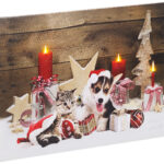 LED-Wandbild, Weihnachts-Tierbabys-Motiv, 3 Flacker-LEDs, 60, 60 x 40 cm