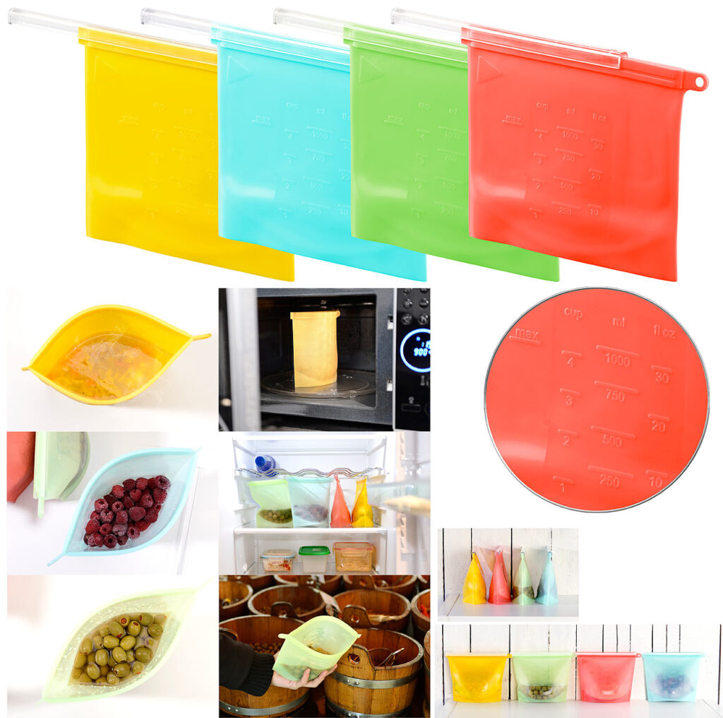 4er-Set Silikon-Lebensmittelbeutel, wiederverschliessbar, 1.000 ml