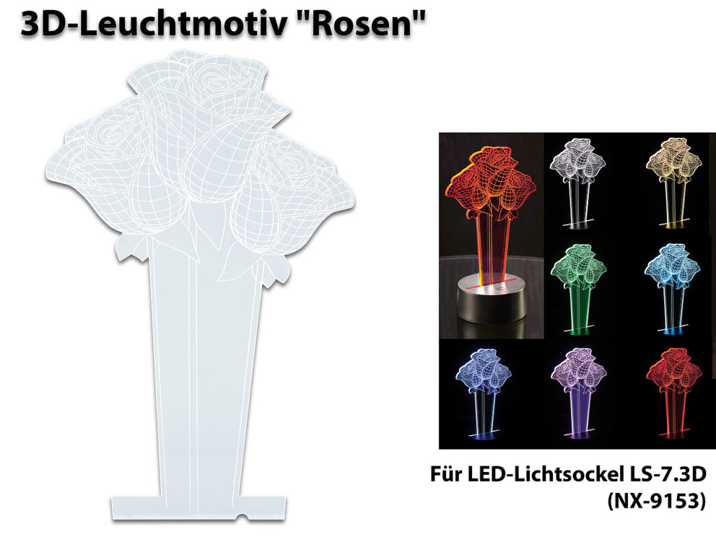 3D-Leuchtmotiv „Rosen“ für Deko-LED-Lichtsockel LS-7.3D