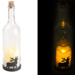 Deko-Glasflasche mit LED-Kerze, bewegliche Flamme, Timer, Elch-Motiv