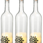 3er-Set Deko-Glasflasche, LED-Kerze & bewegliche Flamme, Schneeflocke