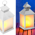 LED-Laterne mit realistischem Flammenspiel und Timer, weiss