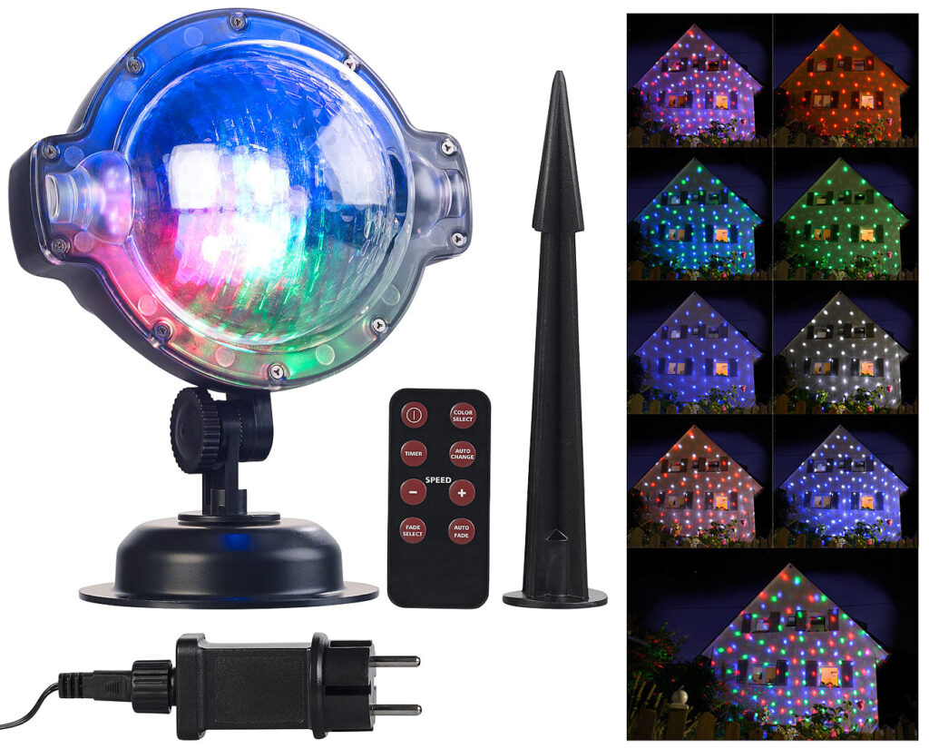 LED-Kugellampe mit Schneefall-Effekt und Timer, weiss + RGB, IP44