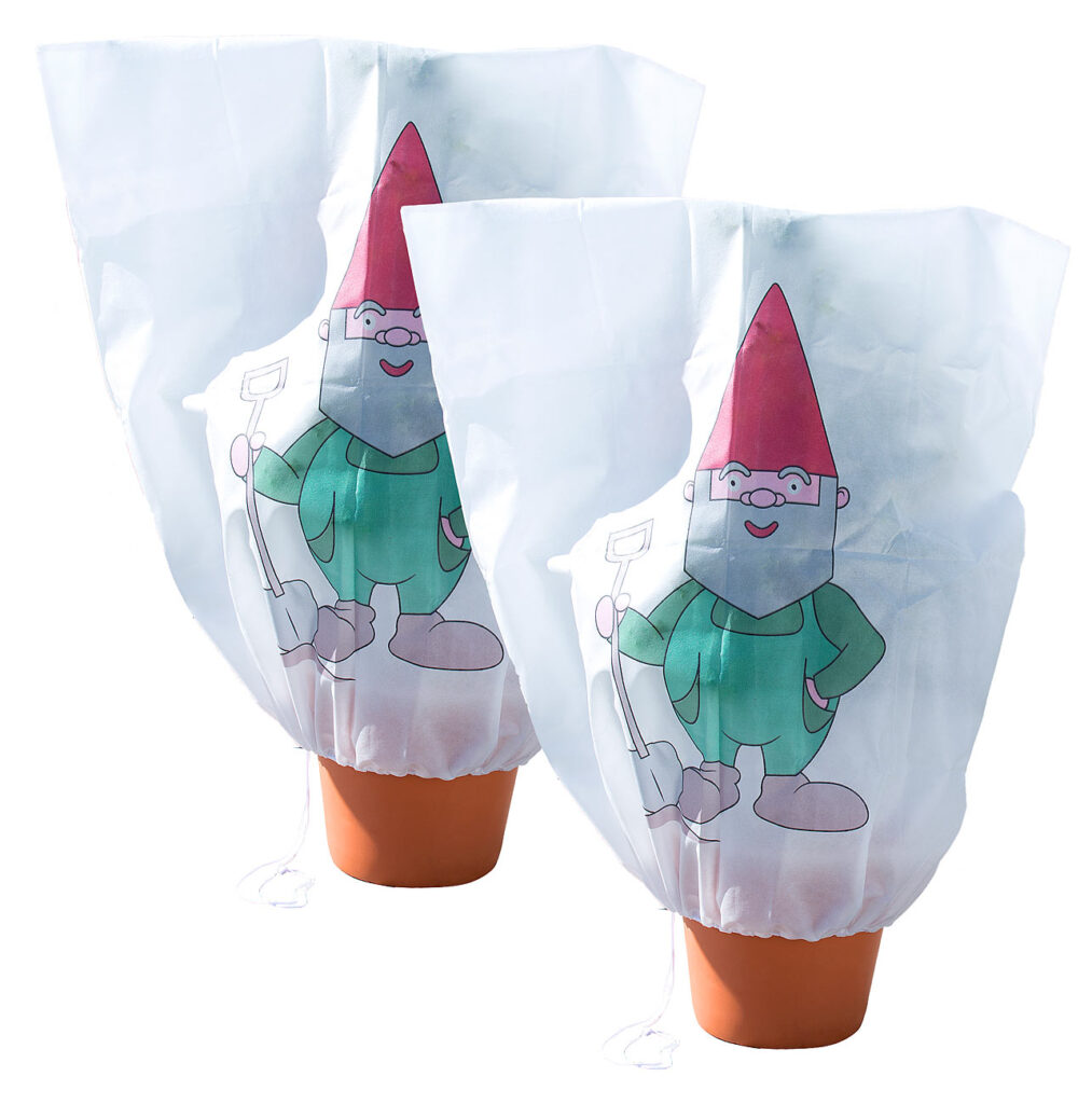 2er-Set Winterschutz-Haube „Gartenzwerg“ für Pflanzen, 110 x 120 cm