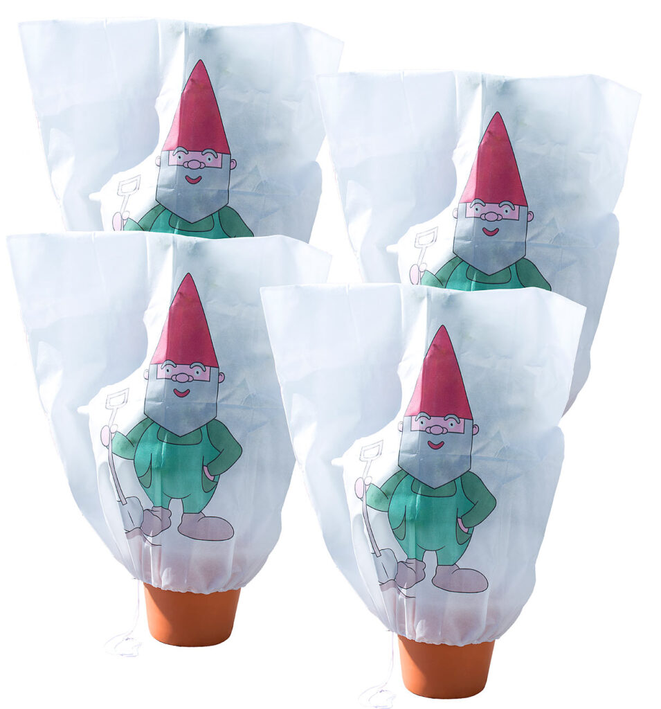 4er-Set Winterschutz-Haube „Gartenzwerg“ für Pflanzen, 110 x 120 cm