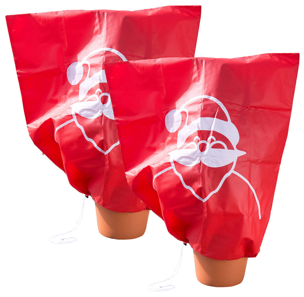 2er-Set Winterschutz-Haube „Weihnachtsmann“ für Pflanzen, 110 x 120 cm