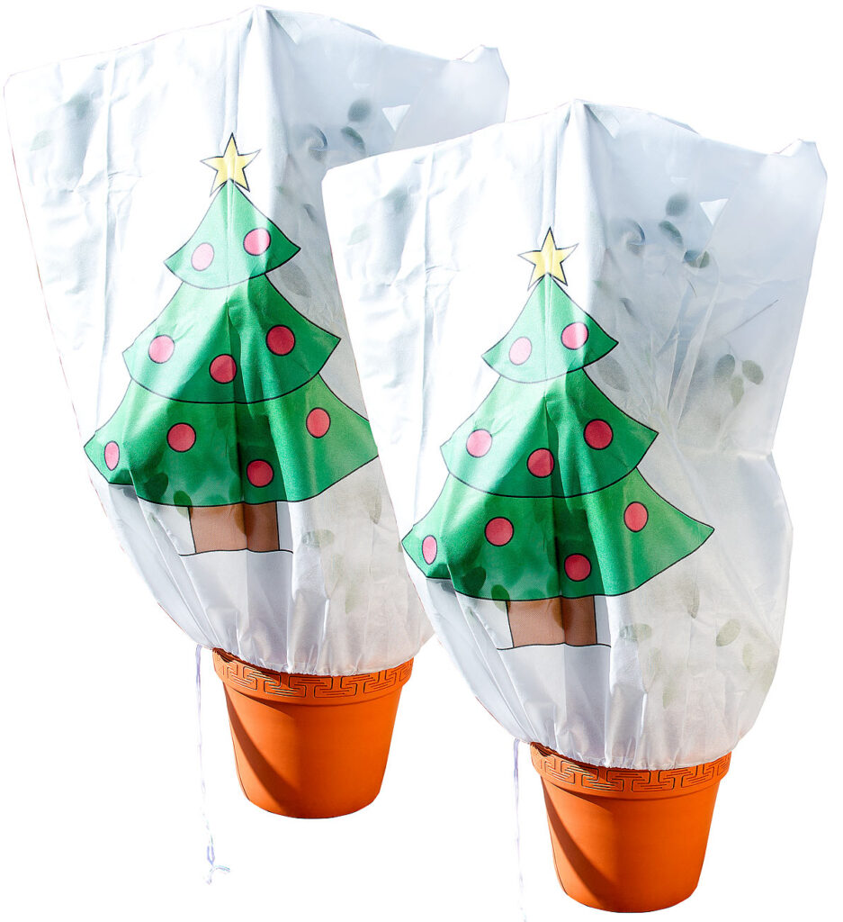 2er-Set Winterschutz-Haube „Weihnachtsbaum“ für Pflanzen, 110 x 120 cm