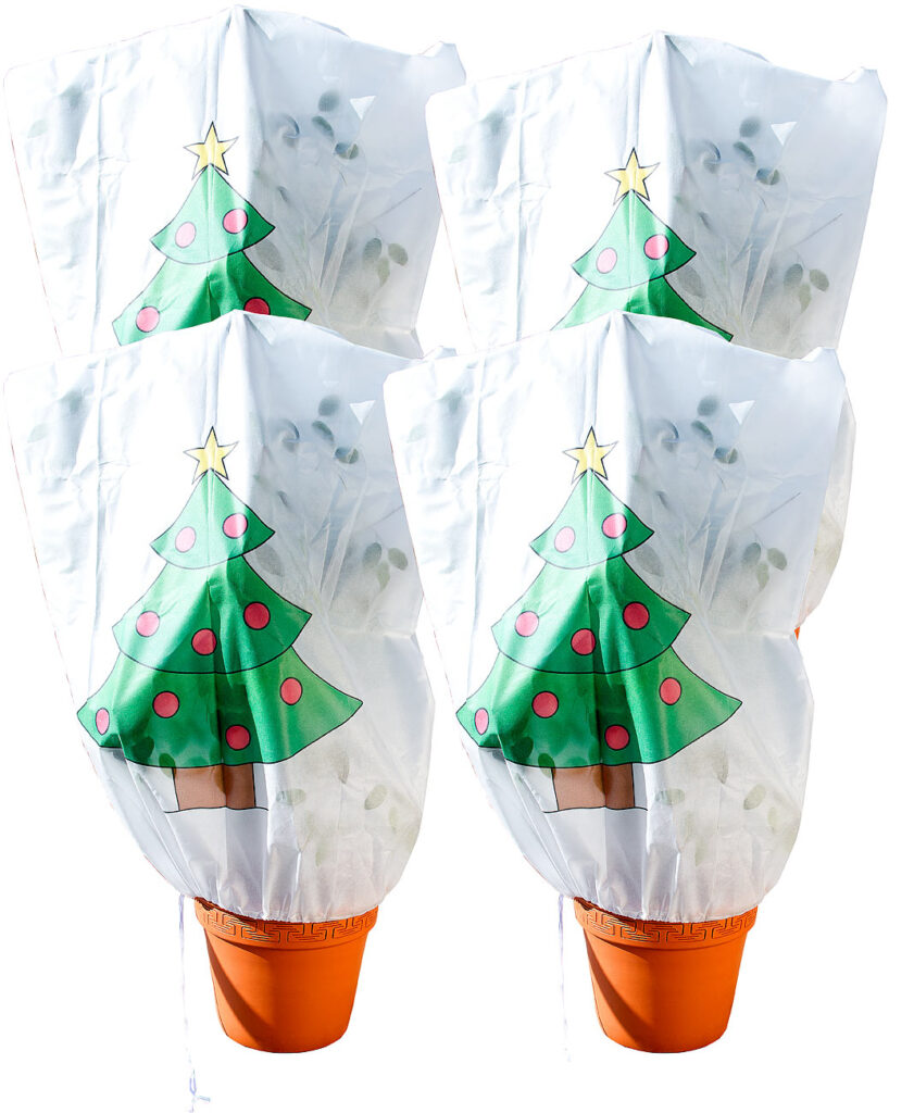 4er-Set Winterschutz-Haube „Weihnachtsbaum“ für Pflanzen, 110 x 120 cm