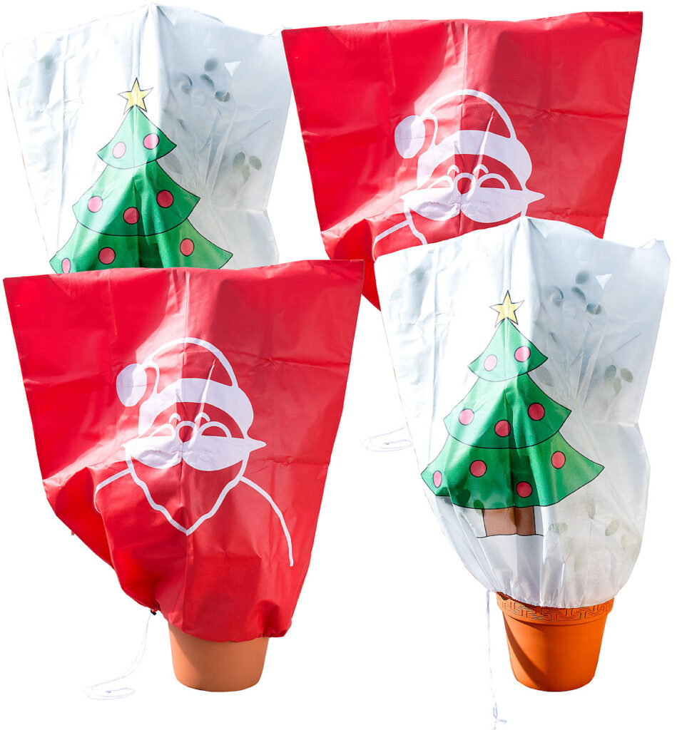 4er-Set Winterschutz-Haube „Weihnachten“ für Pflanzen, 110 x 120 cm