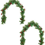 2er-Set Deko-Tannengirlande mit 20 LEDs, geschmückt, 180 cm