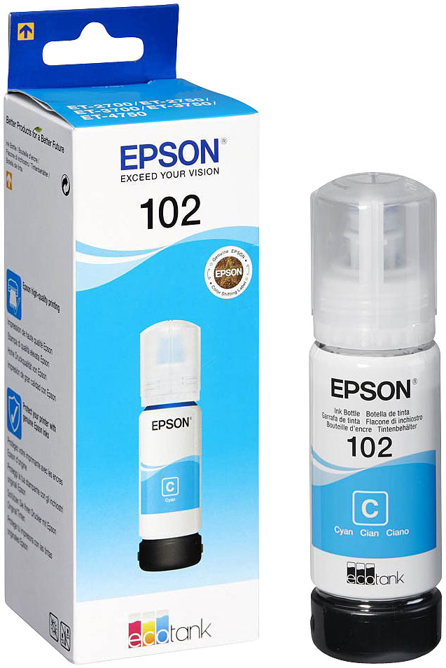 Epson 102, Tinte cyan, Epson Cyan, Epson C13T03R240, bis zu 6000 Seiten