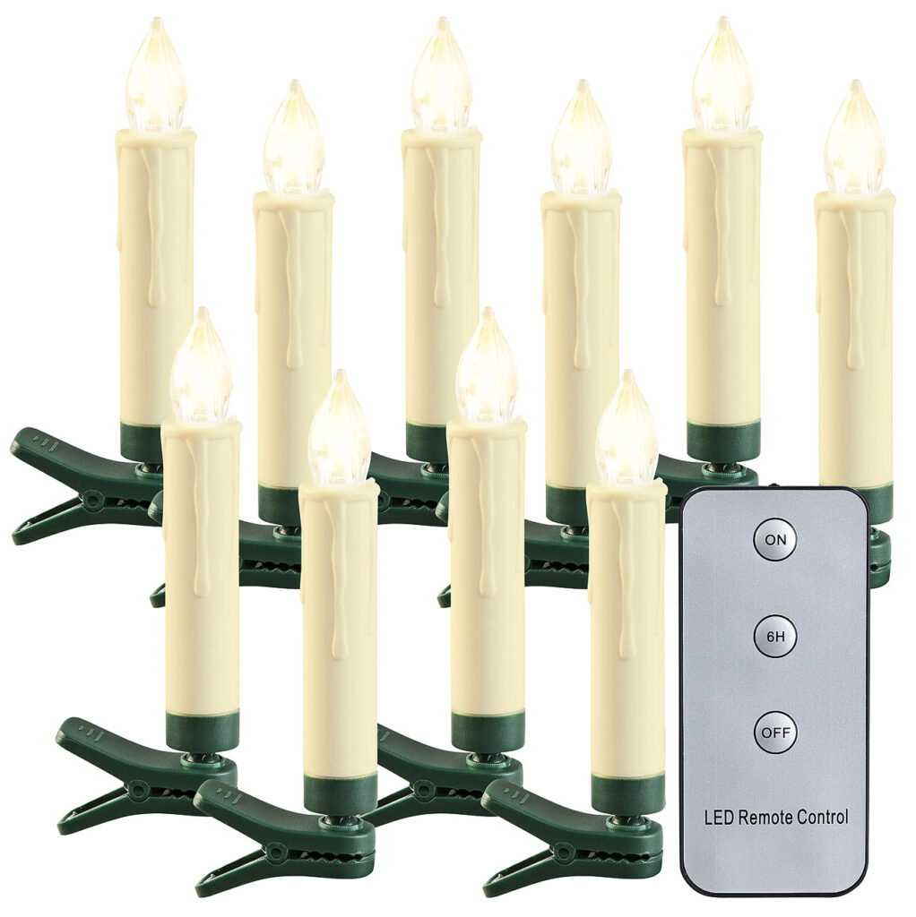 10er-Set-LED-Outdoor-Weihnachtsbaum-Kerzen mit Timer, warmweiss, IP44