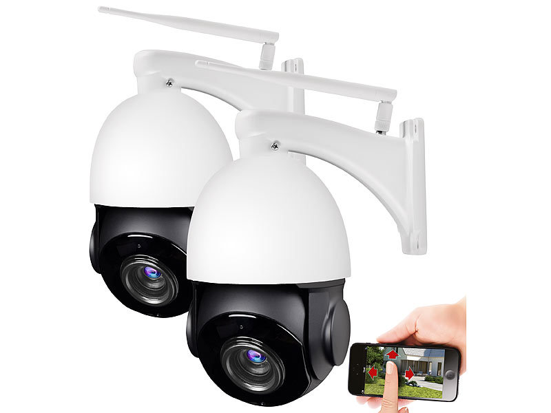 2er-Set PTZ-IP-Überwachungskameras mit 2K, 18x-Zoom, WLAN, App, 360°