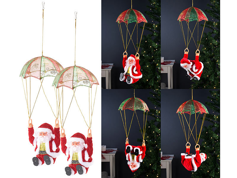 2er-Set Singender Weihnachtsmann „Santa Sky“ mit Fallschirm