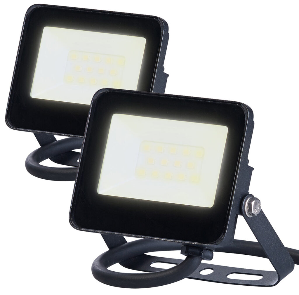 2er-Set, Wetterfester Mini-LED-Fluter, 10 W, 945 lm, IP65, 3.000 K