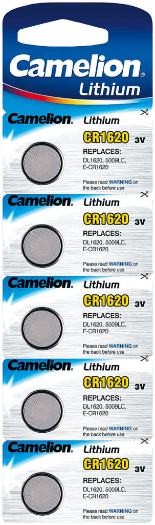 Lithium-Knopfzelle CR1620, 90mAh, 3 Volt, 5er-Pack