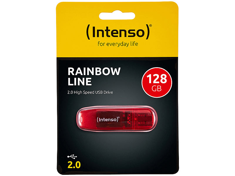 128 GB USB-2.0-Speicherstick Rainbow Line, transparent-rot