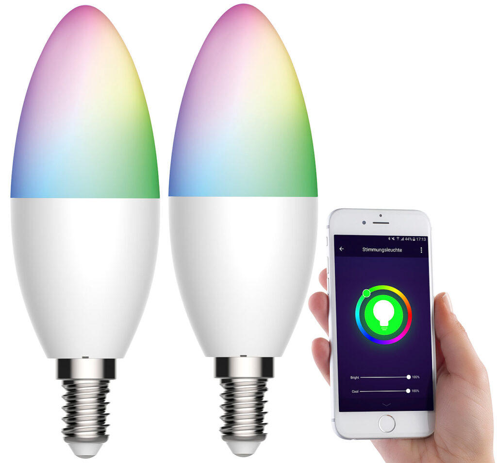 2er-Set WLAN-LED-Lampen, für Amazon Alexa/GA, E14, RGB, CCT, 5,5 W
