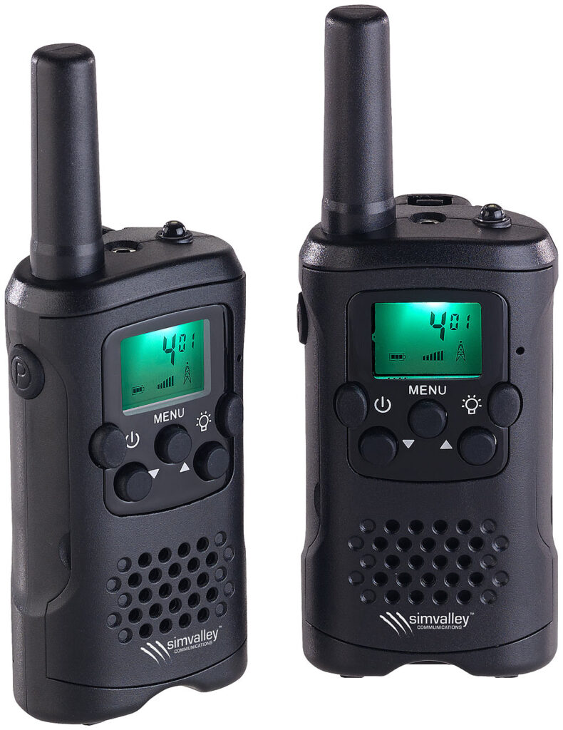 2er-Set PMR-Funkgeräte mit VOX, Taschenlampe, 8 Kanälen, 446 MHz, 10 km