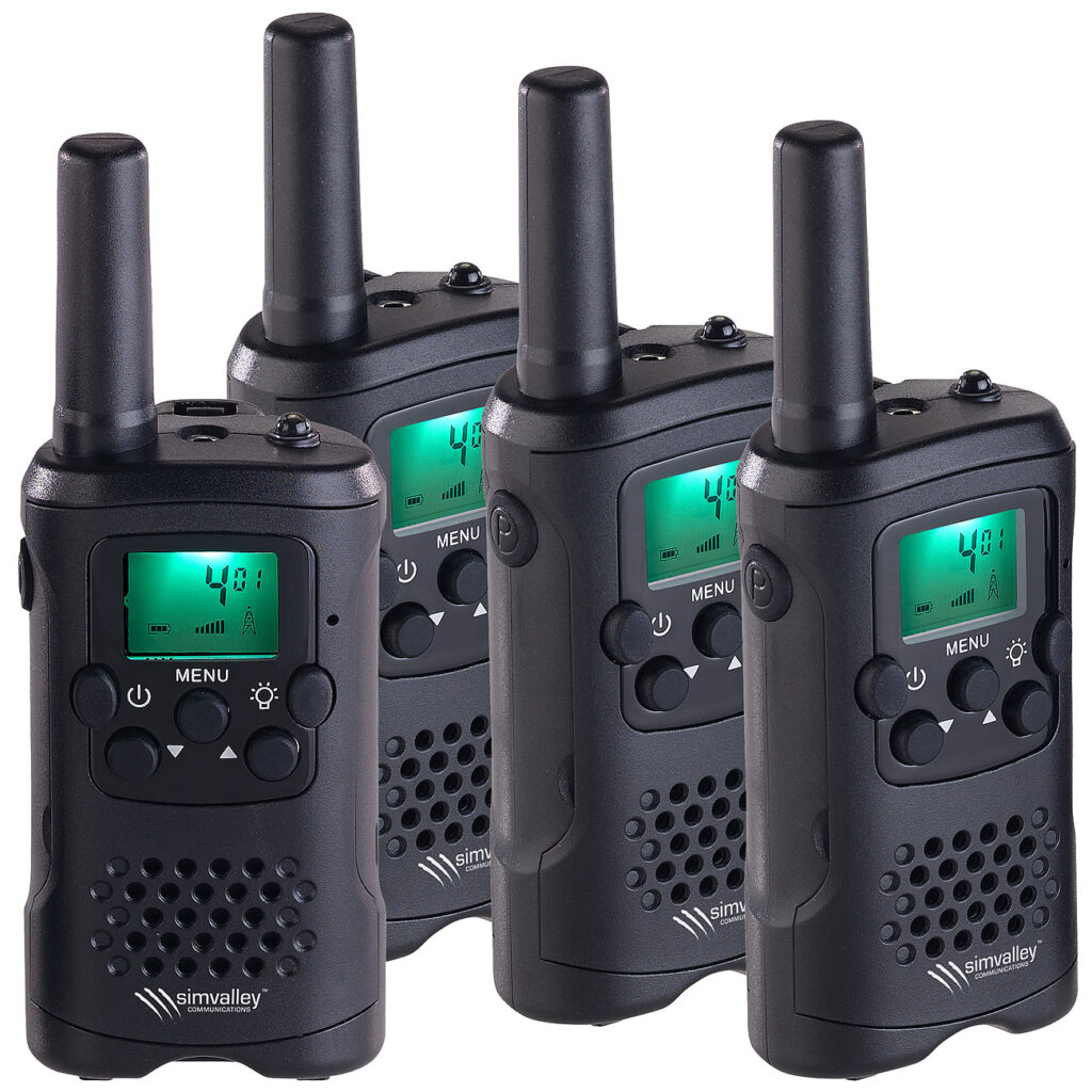 4er-Set PMR-Funkgeräte mit VOX, Taschenlampe, 8 Kanälen, 446 MHz, 10 km