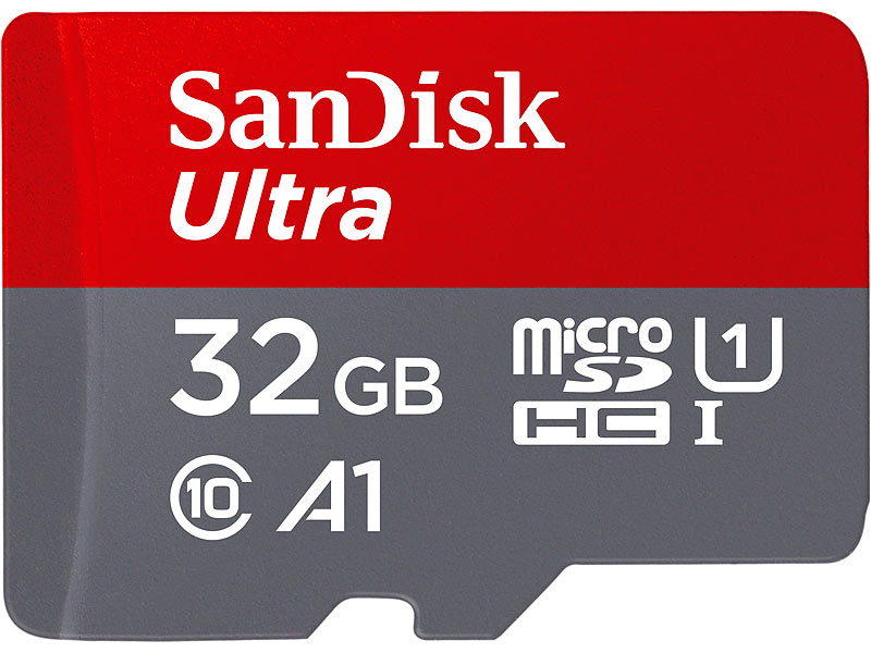 Ultra microSDHC, 32 GB, 120 MB/s, Class 10, U1, A1, mit Adapter