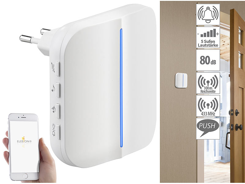 WLAN-Steckdosen-Empfänger für Funk-Klingelknopf FTK-201, App, 100 m