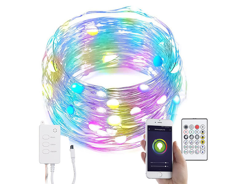 RGB-LED-Lichterdraht mit Musik-Steuerung, WLAN und App, USB, 10 m