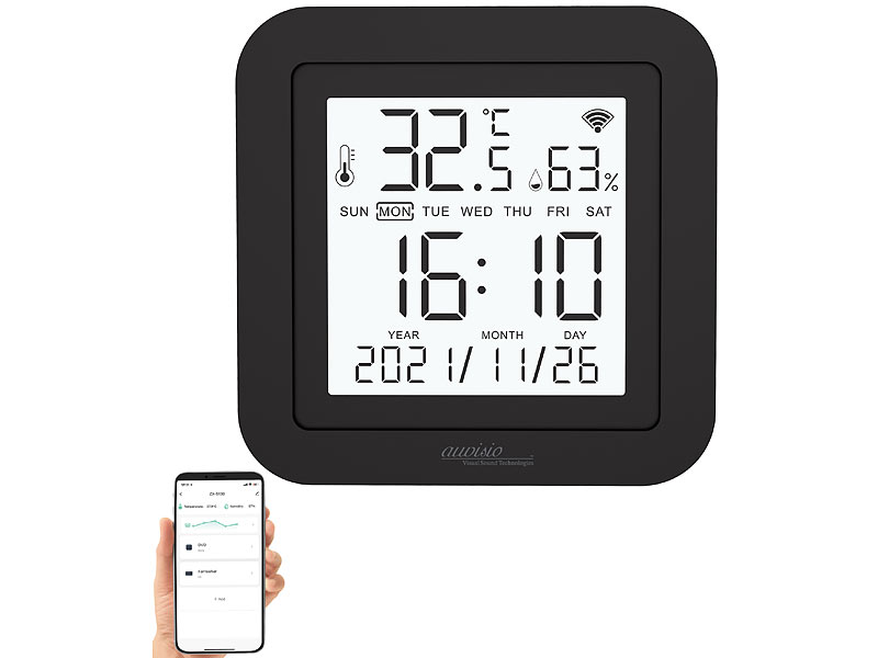 Lernfähige 3in1-IR-Fernbedienung, Temperatur- & Luftfeuchte, App, 360°