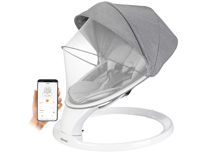 Smarte Babywippe aus Aluminium, mit Bluetooth, Touch-Buttons und App