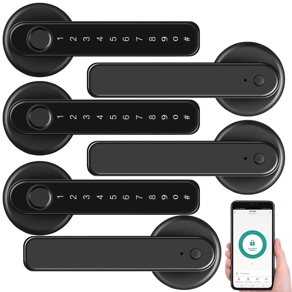 3er-Set Sicherheits-Türbeschläge mit Fingerabdruck-Scanner, PIN & App