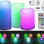 3er-Set dimmbare RGB-LED-Kerzen mit Timer & Fernbedienung, bunt, IP44