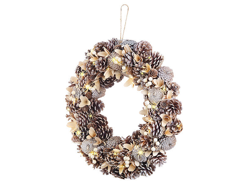 Advents- und Weihnachtskranz mit LED-Beleuchtung in beige, Ø 44 cm