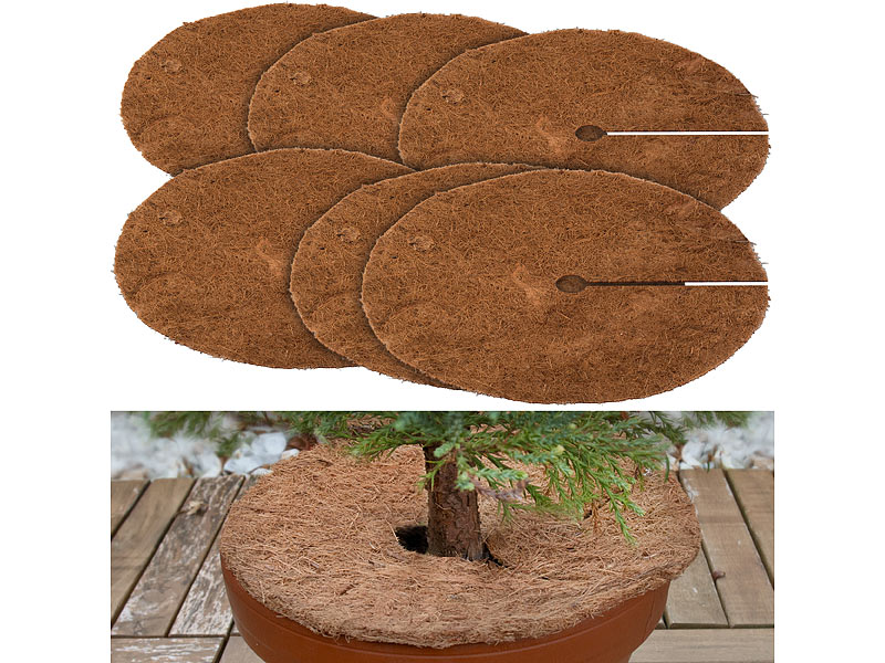 6er-Set runde Frostschutz-Kokosmatten für Topfpflanzen, Ø 38 cm