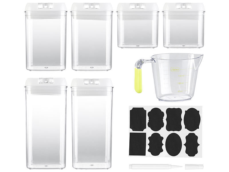 6er-Set Vorratsdosen in 3 Grössen, BPA-frei, Messbecher, Labels & Stift