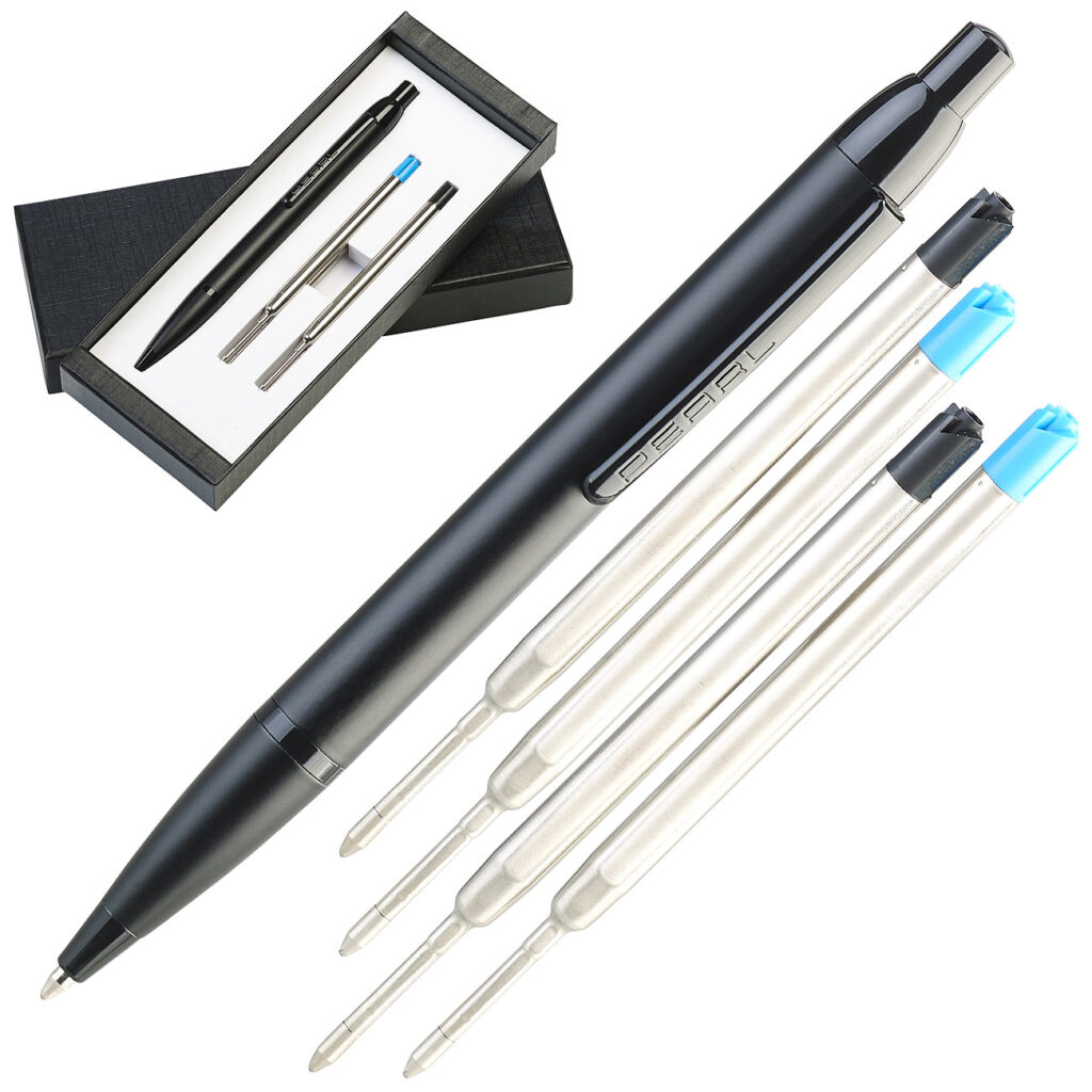 Hochwertiger Druck-Kugelschreiber in Geschenkbox mit 4 Ersatzminen