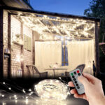 Outdoor-Lichtervorhang, 300 LEDs, Fernbedienung, 3 x 3 m, weiss, IP44