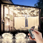 2er-Set Outdoor-Lichtervorhänge, 300 LEDs, Fernbedienung, 3 x 3 m, weiss
