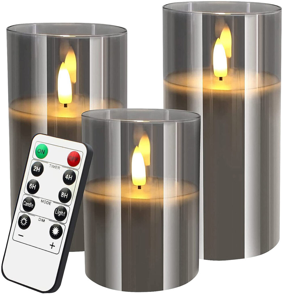 3er-Set LED-Echwachskerzen in grauen Acrylgläsern, 3 Grössen