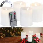 4er-Set flackernde LED-Adventskerzen mit Fernbedienung, dimmbar, weiss